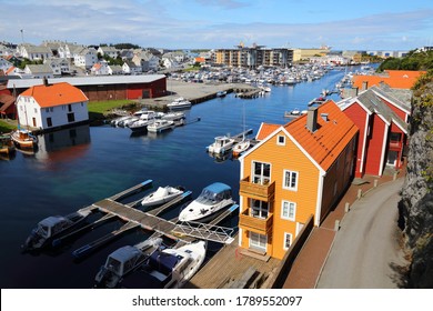 Haugesund City, Norway. Summer View Of Boats In Haugaland District Of Norway.