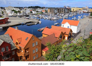 Haugesund City, Norway. Summer View Of Boats In Haugaland District Of Norway.