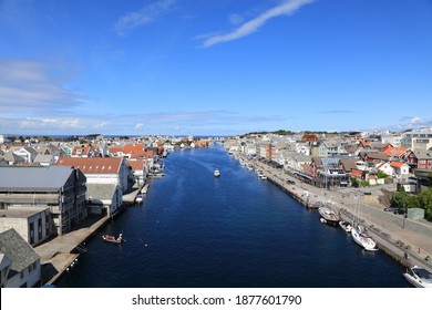 Haugesund City, Norway. Summer View Of Boats In Haugaland District Of Norway.