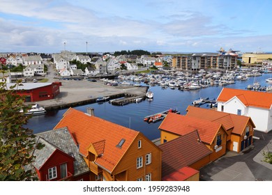 Haugesund City, Norway. Summer View Of Boats In Haugaland District Of Norway.