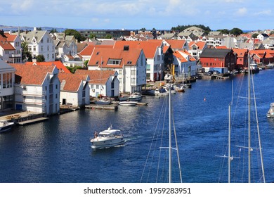 Haugesund City, Norway. Summer View Of Boats In Haugaland District Of Norway.