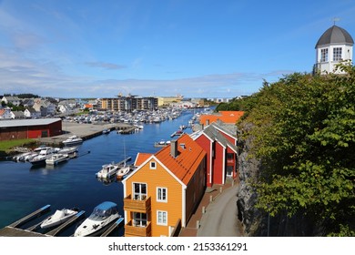 Haugesund City, Norway. Summer View Of Boats In Haugaland District Of Norway.