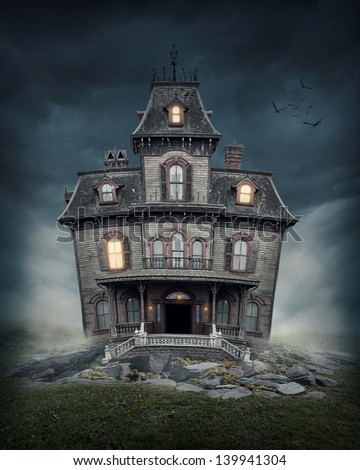 Haunted house on the empty field
