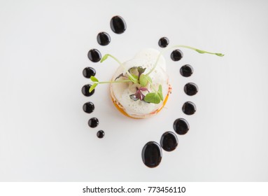 Haute high end cuisine gourmet appetizer shrimp, pear, pumpkin with butter foam - Shutterstock ID 773456110