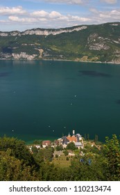 Hautecombe Abbey And Bourget Lake Landscape