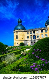 Hautefort, Perigord, France - June 20, 2017 - The Magnificent House And Beautiful Gardens Of The Chateau De Hautefort In The Périgord Region Of France