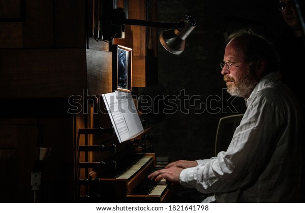 Havana, Cuba; 03.15.2020: Concert of Stefan\
Baier, famous organist, musician and music teacher in Regensburg,\
Germany.
