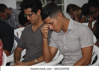 Havana, Cuba; 07.06.2019: Young Cuban Evangelicals Celebrate A Service In A Baptist Church In Havana.