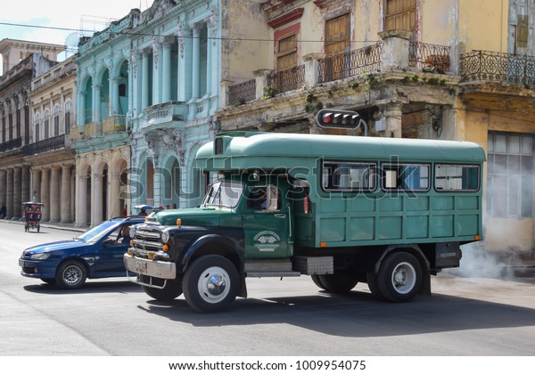 Havana, Cuba, 11.22.2016: a vintage truck\
circulating vehicles in old\
Havana.