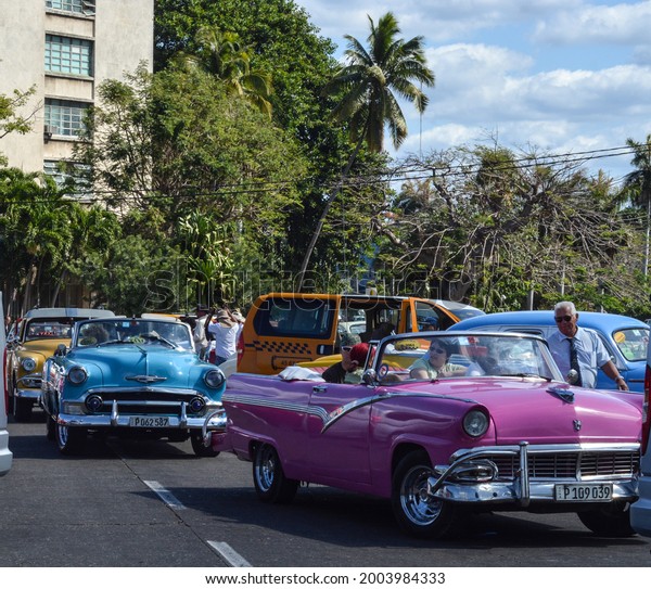 Havana. Cuba, 15.01.2017m Cuban cars: a living classic\
car museum in Cuba. 