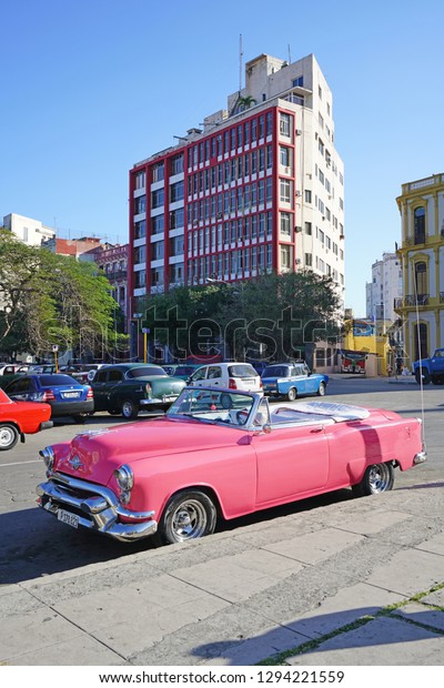HAVANA, CUBA -3 FEB 2017-\
Vintage classic American cars serving as taxi in Havana, the\
capital of Cuba.