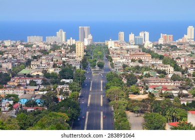 Havana, Cuba - Aerial View With Caribbean Sea.