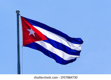 Havana, Cuba, April 2, 2018. The Cuban flag was drawn by Miguel and Émilia Teurbe Tolon  in 1849, and requested by General Narciso López, a Venezuelan filibuster wishing to liberate Cuba.