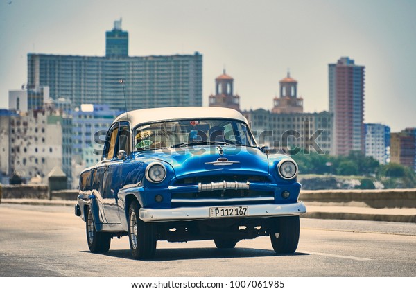 Havana, Cuba - AUG 6, 2017: An old American car in\
Havana, Capital of\
Cuba.