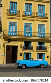 Havana, Cuba - August 27 2018: A Classic Car Drives Along Carlos Manuel Céspedes Avenue In Old Havana.