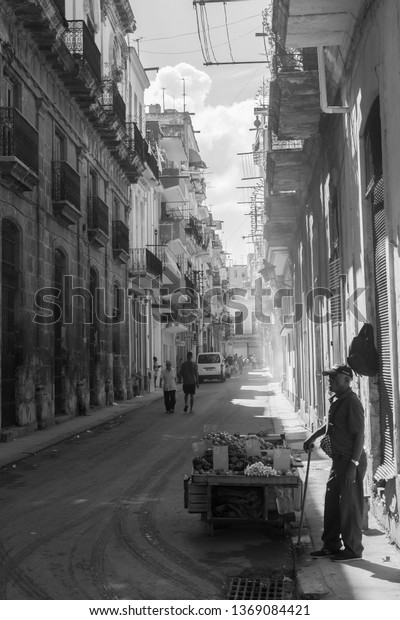 Havana, Cuba -\
February 2019: Daily local and tourist life snapshots on the\
streets of Havana, Cuba in February\
2019