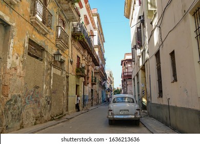 Havana / Cuba: January 13 2020: Grey retro car parking in the street in Havana - Shutterstock ID 1636213636