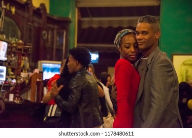 Havana, Cuba - January 15, 2016: Couple Dancing Inside A Bar In The Historic Center Of The City, During The Night