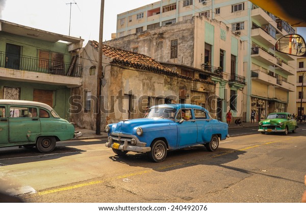 HAVANA, CUBA - JANUARY 20, 2013: Old classic
American car on street of Havana,CUBA. Old American cars are iconic
sight of Cuba street.