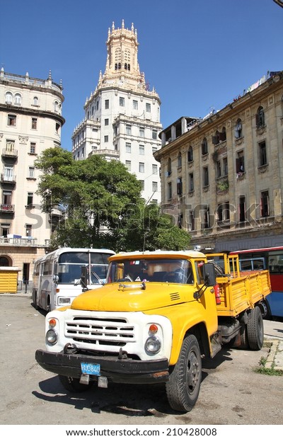 HAVANA, CUBA - JANUARY 30, 2011: Old\
Russian Zil truck parked in Havana, Cuba. Cuba has one of the\
lowest car-per-capita rates (38 per 1000 people in\
2008).