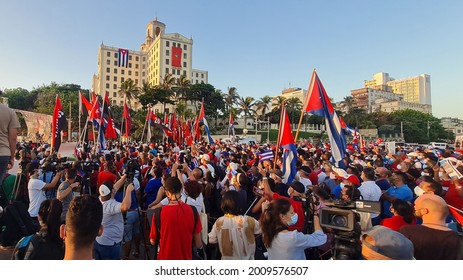 Havana, Cuba - July 17th 2021 : Cuban Authorities Gathered Supporters In A Mass Demonstration After Historical And Popular Protests On July 11th