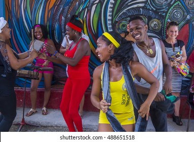 HAVANA, CUBA - JULY 18 : Rumba dancers in Havana Cuba on July 18 2016. Rumba is a secular genre of Cuban music involving dance, percussion, and song. It originated in the northern regions of Cuba