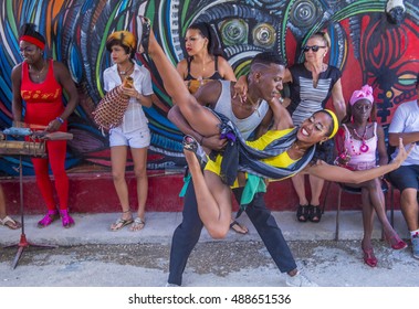 HAVANA, CUBA - JULY 18 : Rumba dancers in Havana Cuba on July 18 2016. Rumba is a secular genre of Cuban music involving dance, percussion, and song. It originated in the northern regions of Cuba