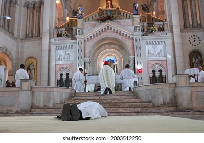 Havana, Cuba; Jun 05, 2021: Ordination Of A Catholic Priest During A The Celebration Of A Mass. The Rite Of Ordination Occurs Within The Context Of Holy Mass. 