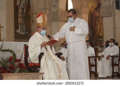 Havana, Cuba; Jun 05, 2021: Ordination Of A Catholic Priest During A The Celebration Of A Mass. The Rite Of Ordination Occurs Within The Context Of Holy Mass. 