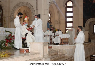 Havana, Cuba; Jun 05, 2021: Ordination Of A Catholic Priest During A The Celebration Of A Mass. The Rite Of Ordination Occurs Within The Context Of Holy Mass. 