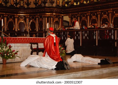 Havana, Cuba; Jun 05, 2021: Ordination Of A Catholic Priest During A The Celebration Of A Mass. The Rite Of Ordination Occurs Within The Context Of Holy Mass. 