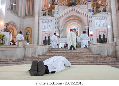 Havana, Cuba; Jun 05, 2021: Ordination Of A Catholic Priest During A The Celebration Of A Mass. The Rite Of Ordination Occurs Within The Context Of Holy Mass. 