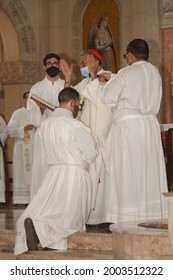 Havana, Cuba; Jun 05, 2021: Ordination Of A Catholic Priest During A The Celebration Of A Mass. The Rite Of Ordination Occurs Within The Context Of Holy Mass. 