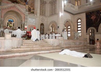 Havana, Cuba; Jun 05, 2021: Ordination Of A Catholic Priest During A The Celebration Of A Mass. The Rite Of Ordination Occurs Within The Context Of Holy Mass. 