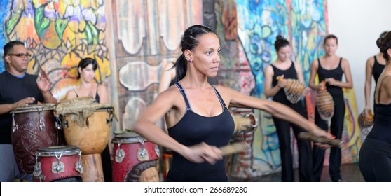 Havana, CUBA - March 19, 2015: A cuban dance and music group is performing in the street of Havana, Cuba