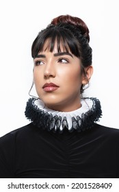 Havana, Cuba. May 23, 2022. Portrait Of Young Woman With Ruff Against White Background