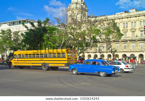 Havana, Cuba – November/ 15/ 2017. Old American car\
in Havana, Cuba