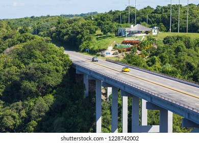 Havana, Cuba-October 09, 2016. Bridge Of Bacunayagua Crosses The Canyon, And At 110 Meters Above The Valley Floor Is The Highest Bridge In Cuba And Is The Road From Havana To The Matanzas Province.