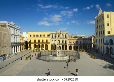HAVANA - DEC 3RD: View of popular Plaza Vieja with its many recently restored colonial buildings on DEC 3rd, 2008 in Old Havana, Cuba.