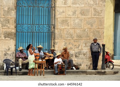 HAVANA - FEB 2:  Street Musicians Play Music For Tourists In Havana, Cuba Feb 2, 2010.  Tourism Is Now Cuba's Main Source Of Income And Many Cubans Depend On Tips From Tourists To Boost Their Income.