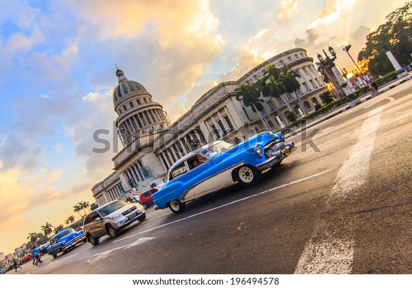 HAVANA - FEBRUARY 12: Classic car parked on the street on February 12