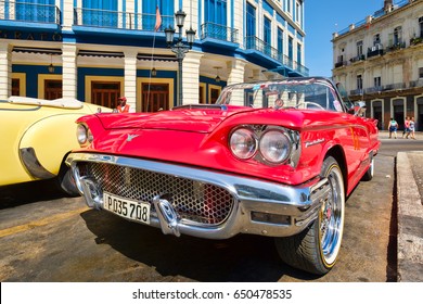 HAVANA,CUBA - MAY 29, 2017 : Vintage red Ford Thunderbird convertible car parked in Old Havana - Shutterstock ID 650478535