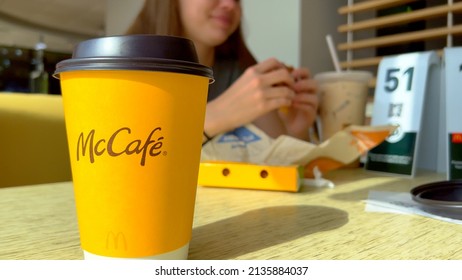 Having Breakfast At Mc Cafe - MIAMI, FLORIDA - FEBRUARY 20, 2022