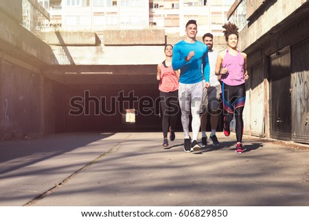 Similar – Image, Stock Photo Muscular multi ethnic guys near shabby building