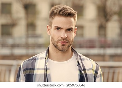 having walk in city. man standing outdoor. male beauty and fashion. handsome man looking at camera. fashionable man in urban setting. Modern confident businessman. portrait of trendy man in street