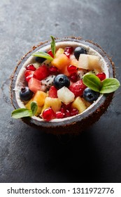 Hawaian fruit salad, coconut with fruitsalad