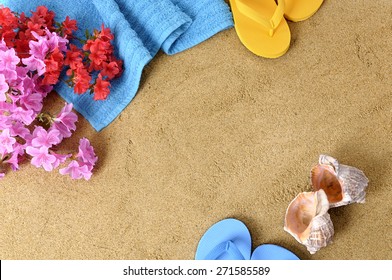 Hawaii Beach Background, Lei Flower Garland, Copy Space 