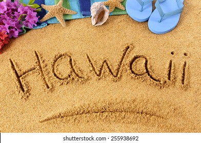 Hawaii Beach : Word Written In Sand.