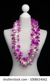 Hawaii Flowers Lei Necklace Made From  Orchid Flower, Purple Single.