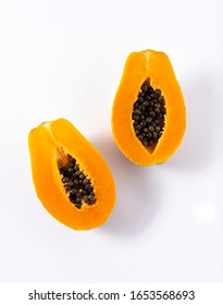 Hawaii Papaya Slice Half On White Background